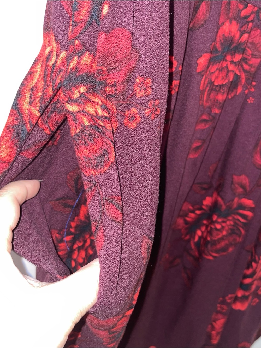 Old Navy Burgundy Mini Dress with Pockets and Red Floral Accents Size XL - Picture 4 of 7